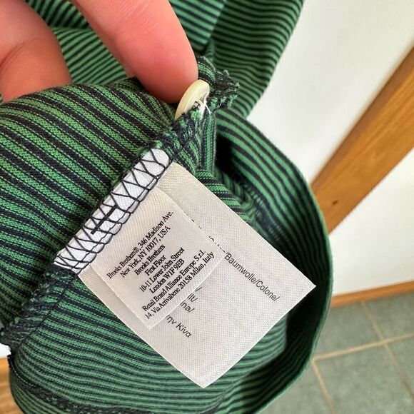 Brooks Brothers 346 Men’s Green and Navy Stripe Embroidered Gold Floss, Sheep, N - Picture 8 of 9